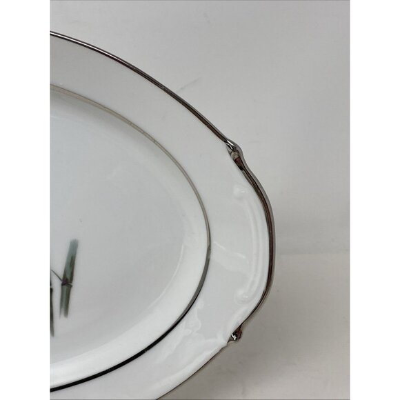 Yamaka Mandarin Oval Serving Platter Bamboo Silver Rim 12" X 8” Serving Tray - Picture 3 of 10